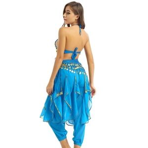 Belly Dance Gypsy Genie Jai Ho Bollywood 5 Piece Costume Blue Medium NEW